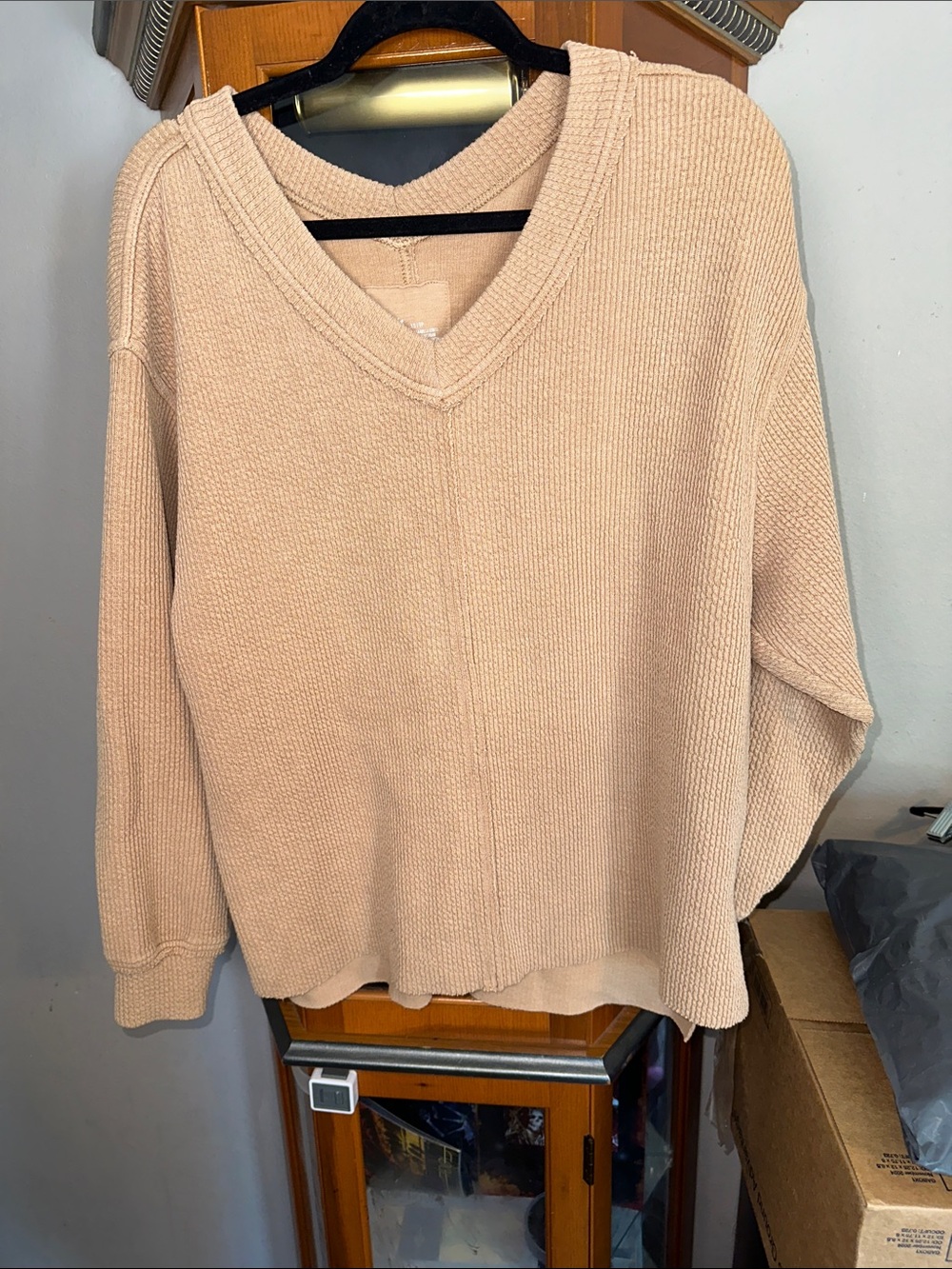 aerie Light Taupe V-Neck Knit Sweater